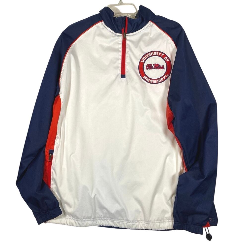 Univ of MS Ole Miss NCAA Navy 1/4 Zip Windbreaker Pullover Size Medium Jacket